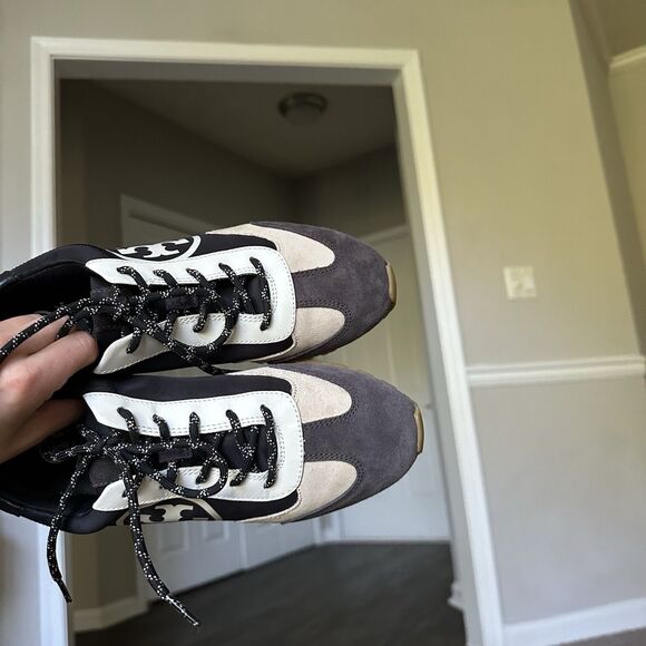 Tory Burch Women's Sawtooth Designer Sneakers Shoes Size 9M Black/Gray Lace-Up - Picture 5 of 11